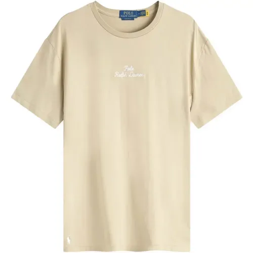 Khaki Baumwoll T-Shirt mit Stickerei , Herren, Größe: XL - Ralph Lauren - Modalova