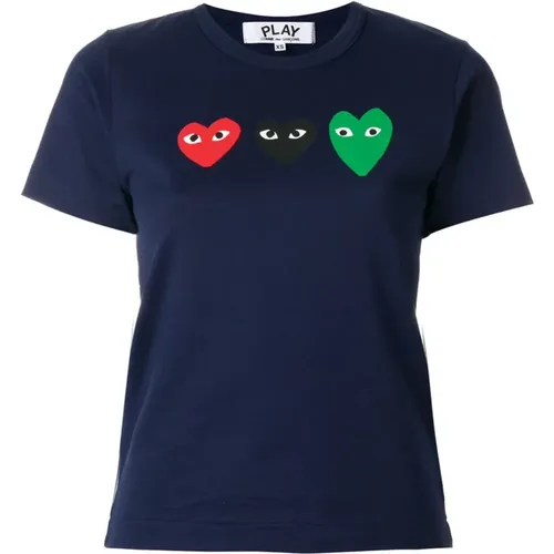 Navy Heart Grafik T-Shirt , Damen, Größe: S - Comme des Garçons Play - Modalova