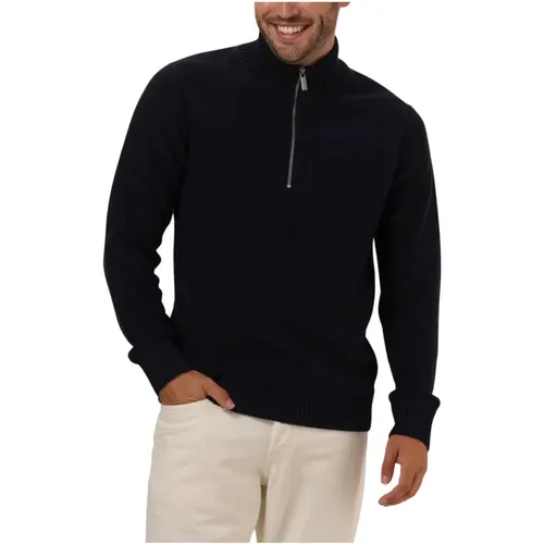 Marineblauer Strick-Halb-Zip-Pullover , Herren, Größe: XL - Selected Homme - Modalova