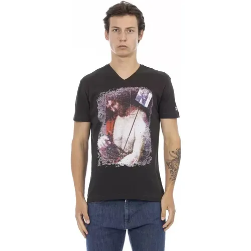 V-Neck Tee mit Frontprint , Herren, Größe: L - Trussardi - Modalova