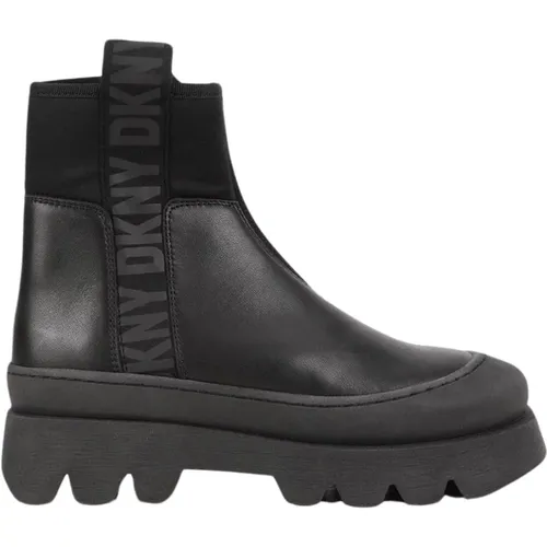 Leder Chelsea Stiefel mit Klettverschluss , Damen, Größe: 38 EU - DKNY - Modalova