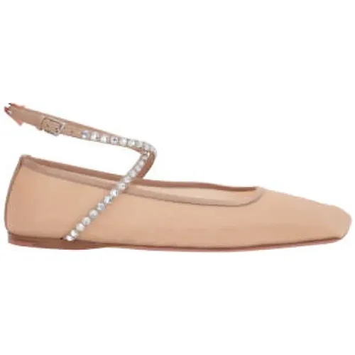 Nude Mesh Crystal Ankle Ballet Flats , female, Sizes: 4 1/2 UK, 7 UK, 5 UK, 4 UK, 6 UK, 2 1/2 UK, 6 1/2 UK, 3 UK - Amina Muaddi - Modalova