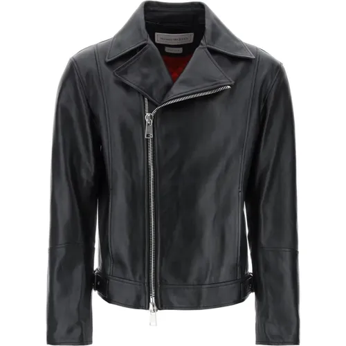 Stilvolle Schwarze Leder Bikerjacke - alexander mcqueen - Modalova