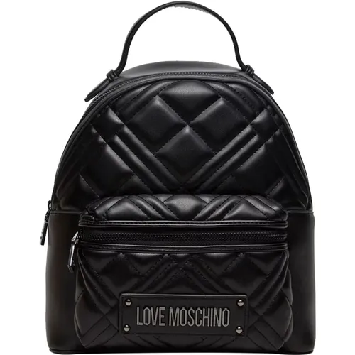 Schwarzer Eleganter Rucksack mit Goldenen Details - Moschino - Modalova