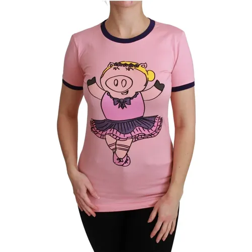 Rosa Year of the Pig T-shirt , Damen, Größe: XS - Dolce & Gabbana - Modalova