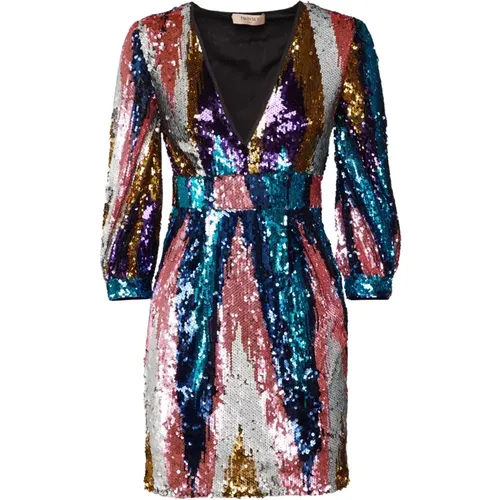 Colorful Sequin V-Neck Dress , female, Sizes: 2XS - Twinset - Modalova