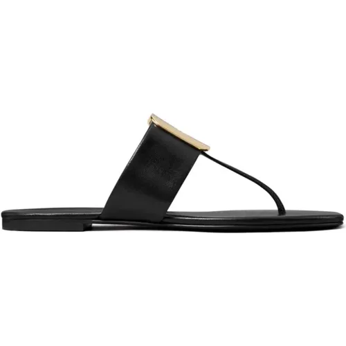 Schwarze Leder Slip-On Sandalen mit Geprägtem Logo , Damen, Größe: 35 1/2 EU - TORY BURCH - Modalova