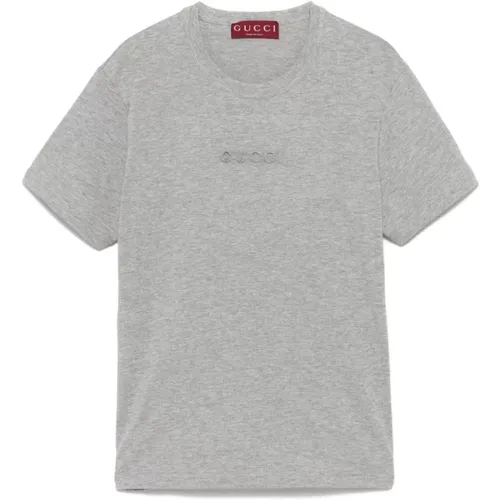 Heather Grey Jersey Logo T-shirt , Damen, Größe: XS - Gucci - Modalova