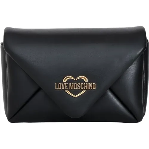 Schwarze Umhängetasche mit goldenem Logo - Love Moschino - Modalova