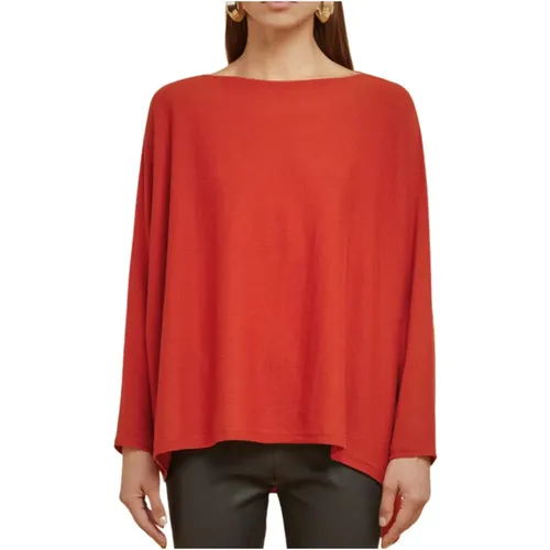 Roter Kimonoärmel Asymmetrischer Pullover , Damen, Größe: L/Xl - Liviana Conti - Modalova