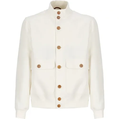 Ivory Linen Jacket with High Neck , male, Sizes: 3XL, XL, L, 2XL - BRUNELLO CUCINELLI - Modalova