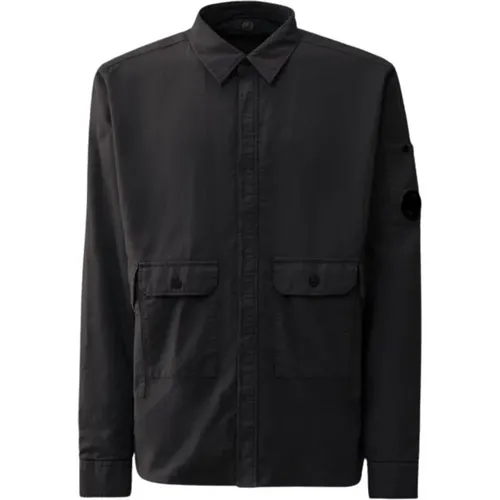 Flanell-Overshirt in Schwarz , Herren, Größe: S - C.P. Company - Modalova