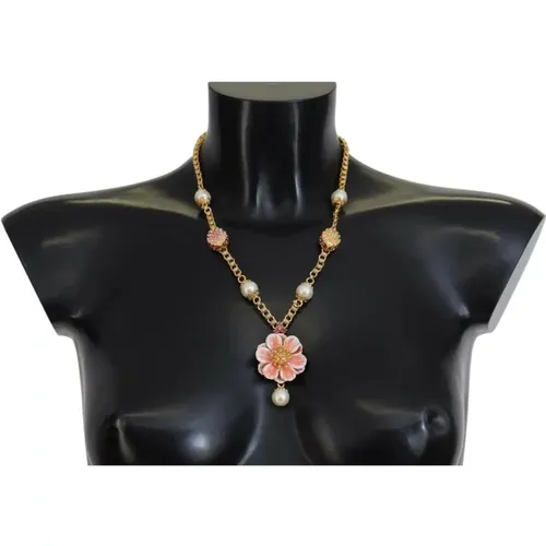 Goldener Kristall Blumen Anhänger Halskette - Dolce & Gabbana - Modalova