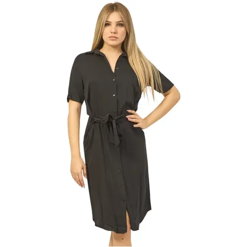 Schwarzes Hemdkleid mit Gürtel , Damen, Größe: M - YES ZEE - Modalova