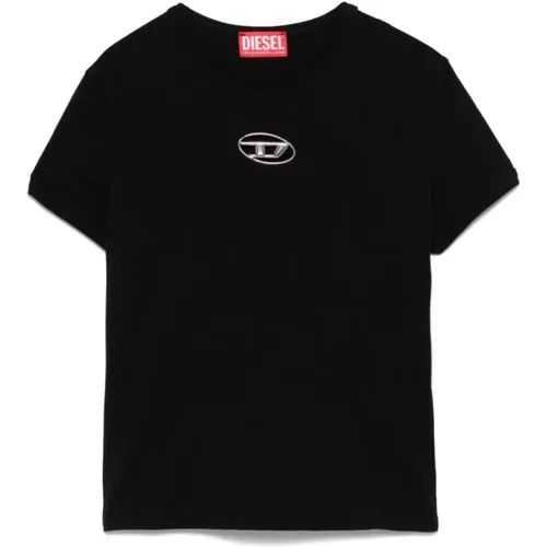 Schwarzes T-Shirt mit Oval D-Logo , Damen, Größe: L - Diesel - Modalova