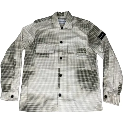 Logo Camouflage Overshirt in Khaki/Beige , male, Sizes: M, L - Calvin Klein - Modalova