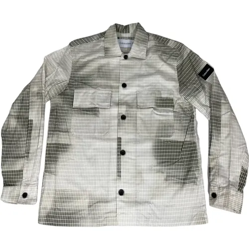Logo Camouflage Overshirt in Khaki/Beige , male, Sizes: M, XL, L - Calvin Klein - Modalova