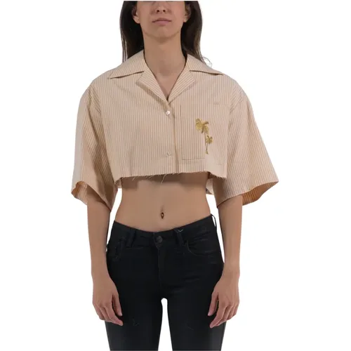 Cropped Bowling Shirt - High-Quality Cotton , female, Sizes: S - Palm Angels - Modalova