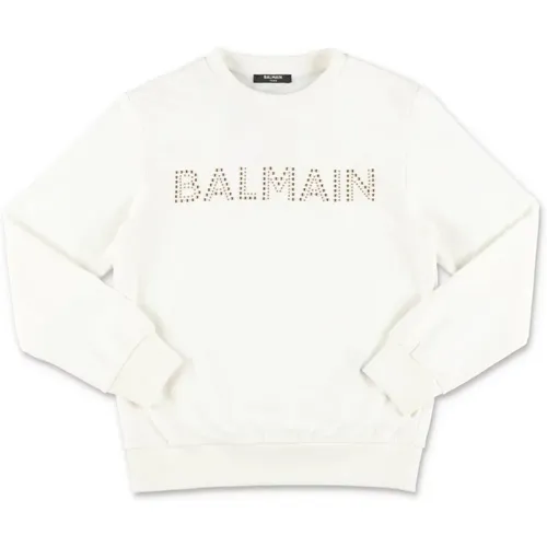 Weiße Baumwollmädchen Sweatshirt,Schwarzer Baumwollmädchen-Sweatshirt - Balmain - Modalova