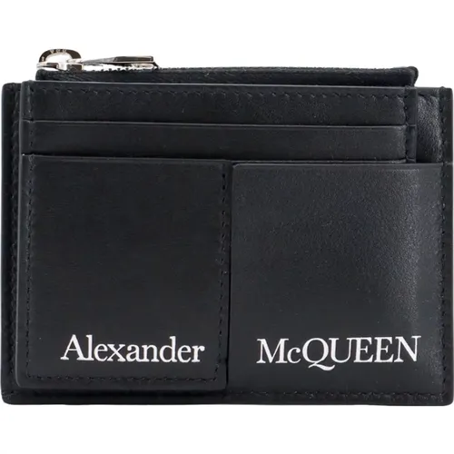 Schwarzes Lederportemonnaie mit Mehreren Fächern , Herren, Größe: ONE Size - alexander mcqueen - Modalova