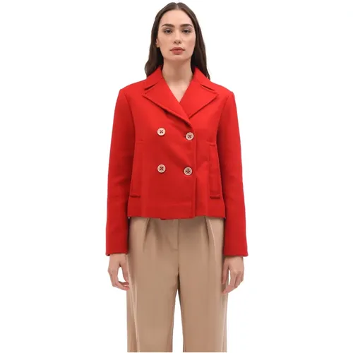 Rote Wollmischung Kurze Jacke , Damen, Größe: M - Phisique du Role - Modalova