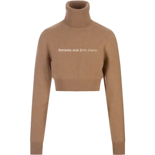 Crop Turtleneck Sweater with Slogan , female, Sizes: XS, M - Palm Angels - Modalova