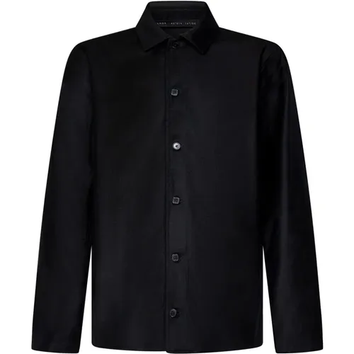 Schwarzes Wollflanell-Overshirt mit klassischem Kragen , Herren, Größe: 2XL - Low Brand - Modalova