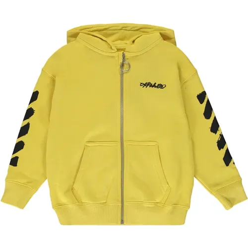 Baumwoll Zip Hoodie mit Logo Print - Off White - Modalova