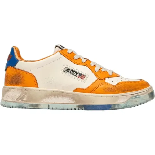 Vintage Leder Sneakers Weiß Orange Blau , Herren, Größe: 45 EU - Autry - Modalova