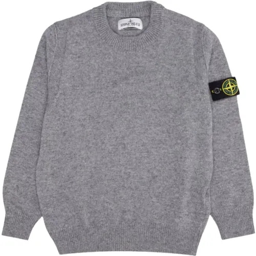 Grauer Pullover Logo Ärmel Rippbündchen - Stone Island - Modalova