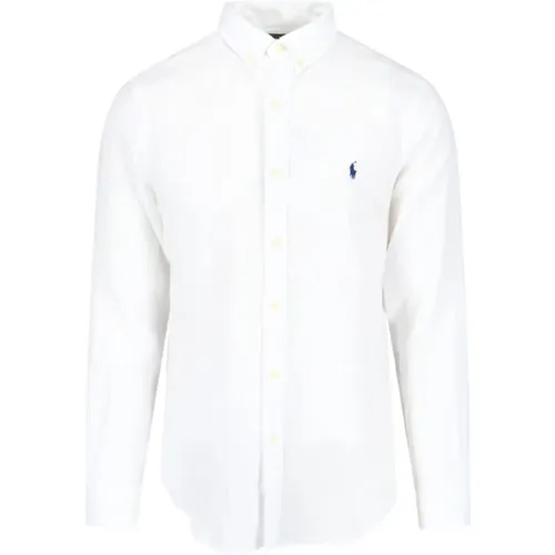 Weißes Logo-besticktes Leinenhemd , Herren, Größe: S - Ralph Lauren - Modalova