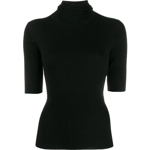 Gerippter Schwarzer Pullover , Damen, Größe: L - Theory - Modalova