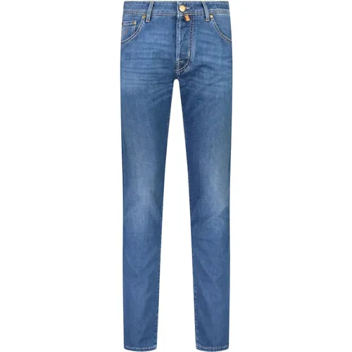 Super Slim Jeans mit Lederdetail , Herren, Größe: W31 - Jacob Cohën - Modalova