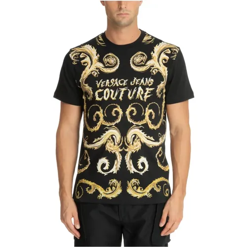 Abstract Multicolour Logo T-shirt , male, Sizes: L - Versace Jeans Couture - Modalova