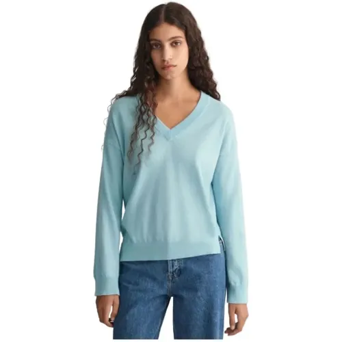 Feinstrick V-Ausschnitt Pullover aus Wolle , Damen, Größe: XL - Gant - Modalova