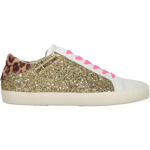 Glitter Low-Top Sneakers mit Ledereinsätzen - Love Moschino - Modalova