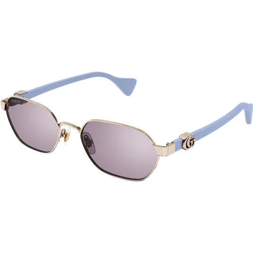 Sechseckige Sonnenbrille Lila Metall Acetat , unisex, Größe: 56 MM - Gucci - Modalova