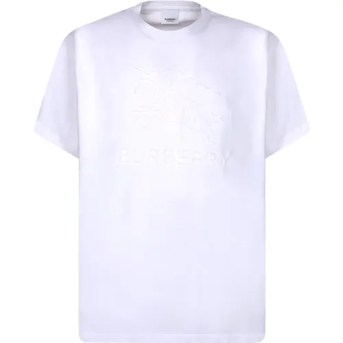 Weißes Baumwoll-T-Shirt mit Geprägtem Logo - Burberry - Modalova