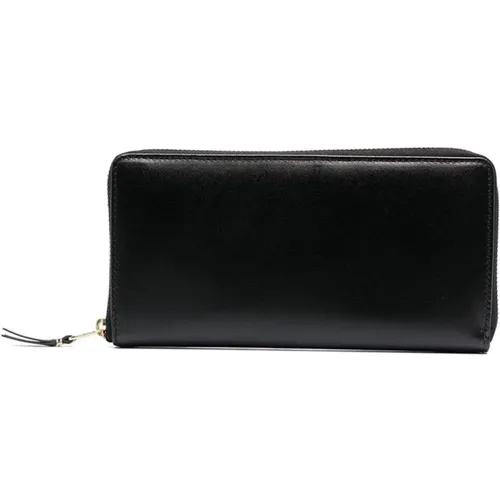 Schwarze Lederbrieftasche mit Reißverschluss und Kartenfächern , Damen, Größe: ONE Size - Comme des Garçons - Modalova