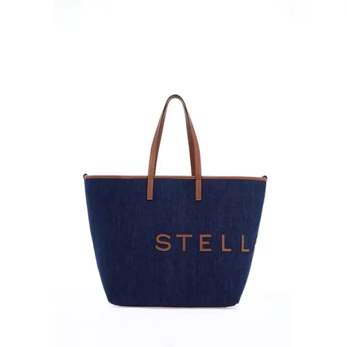 Denim Logo Tote Tasche mit Kunstlederbesatz - Stella Mccartney - Modalova