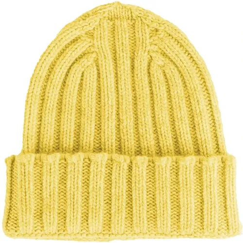 Gelbe Kaschmir-Rippstrick-Beanie-Mütze - Made in Italia - Modalova