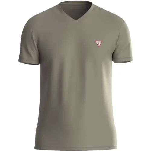 Kurzarm V-Ausschnitt Logo T-Shirt , Herren, Größe: M - Guess - Modalova