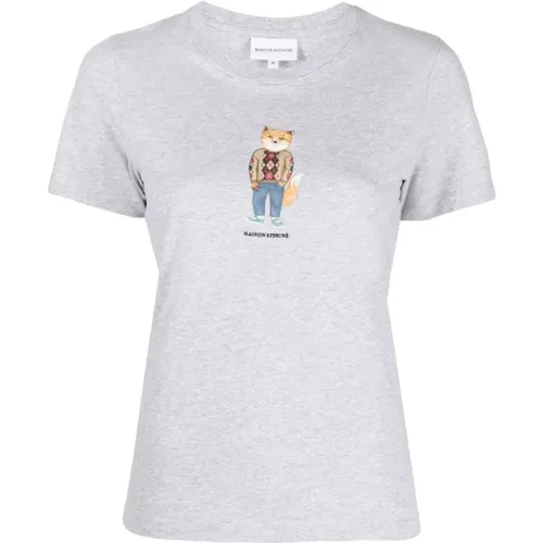 Graues Chillax Fox T-Shirt , Damen, Größe: XS - Maison Kitsuné - Modalova