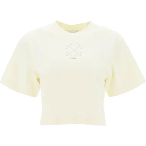 Cropped T-Shirt mit Pfeil Motiv , Damen, Größe: M - Off White - Modalova