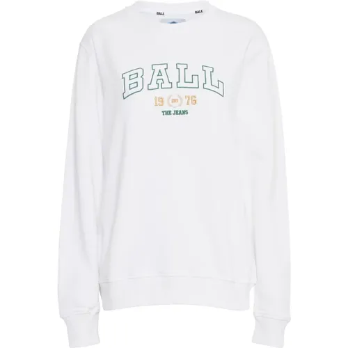 Gemütlicher Bestickter Sweatshirt Weiß , Damen, Größe: XL - Ball - Modalova