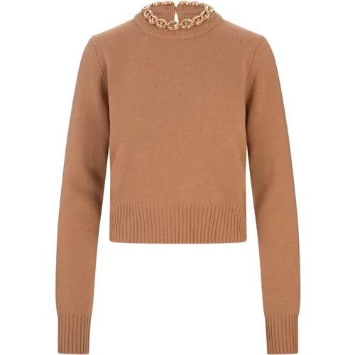 Camel Wool Cashmere Jumper Gold Detail , female, Sizes: M, S - Paco Rabanne - Modalova