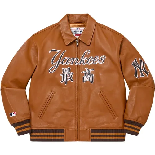 Limitierte Auflage Leder Varsity Jacke Braun - Supreme - Modalova