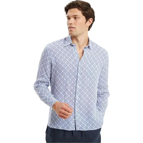 Mediterranean Tile Print Linen Shirt , male, Sizes: M, L, 2XL, S, XL - Peninsula - Modalova