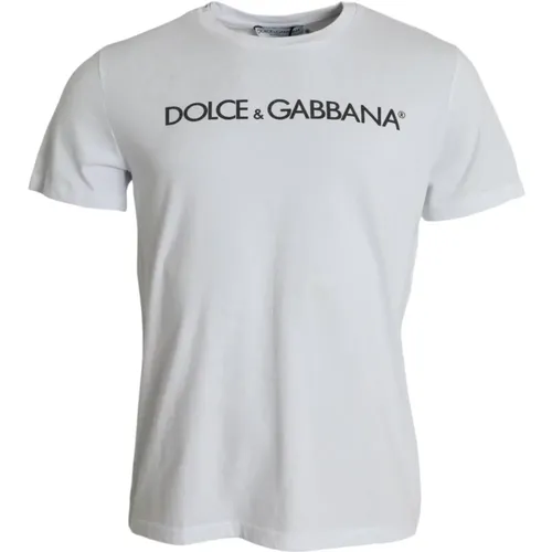 Weißes Logo-Print Rundhals T-Shirt - Dolce & Gabbana - Modalova
