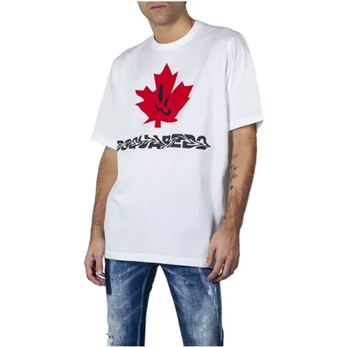 Oversized Canada Flower Short Sleeve T-shirt , male, Sizes: M - Dsquared2 - Modalova